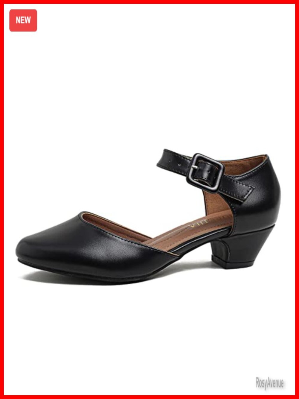 Women's Low Chunky Heel Pumps Ankle Strap Synthetic Leather Work Dress Shoes